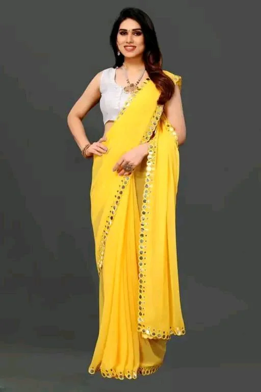 NEW FENCY GEORGETTE CUT WORK SAREE MO 0.6 - Free Size