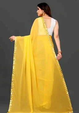 NEW FENCY GEORGETTE CUT WORK SAREE MO 0.6 - Free Size