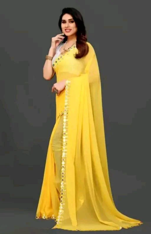 NEW FENCY GEORGETTE CUT WORK SAREE MO 0.6 - Free Size