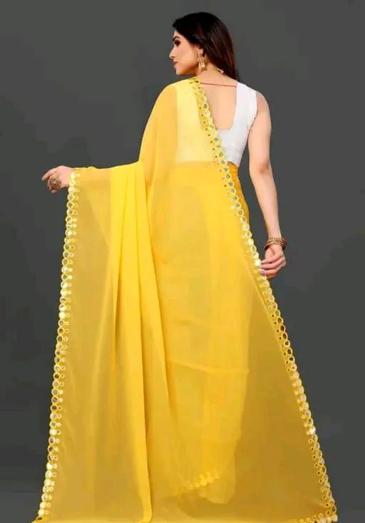 NEW FENCY GEORGETTE CUT WORK SAREE MO 0.6 - Free Size
