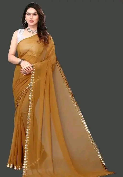 NEW FENCY GEORGETTE CUT WORK SAREE MO 0.17 - Free Size