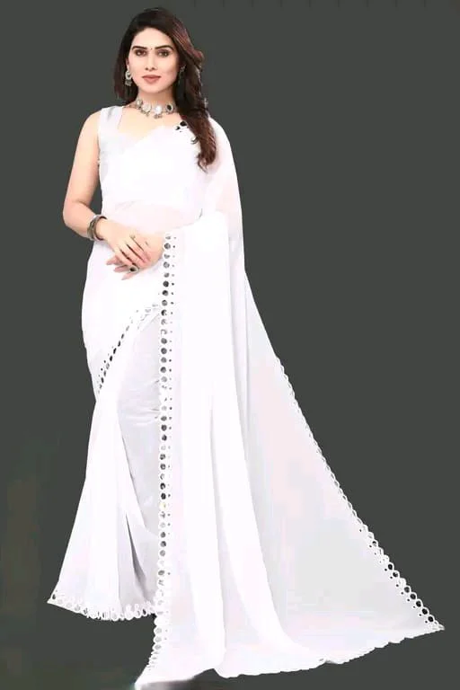 NEW FENCY GEORGETTE CUT WORK SAREE MO 0.15 - Free Size