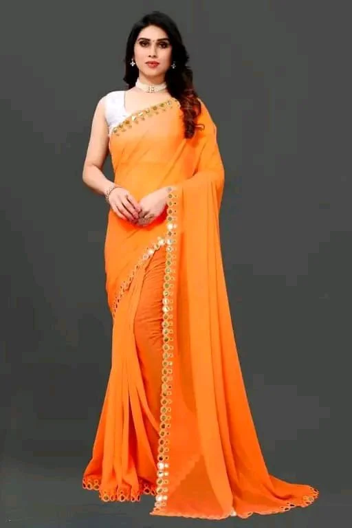 NEW FENCY GEORGETTE CUT WORK SAREE MO 0.14 - Free Size