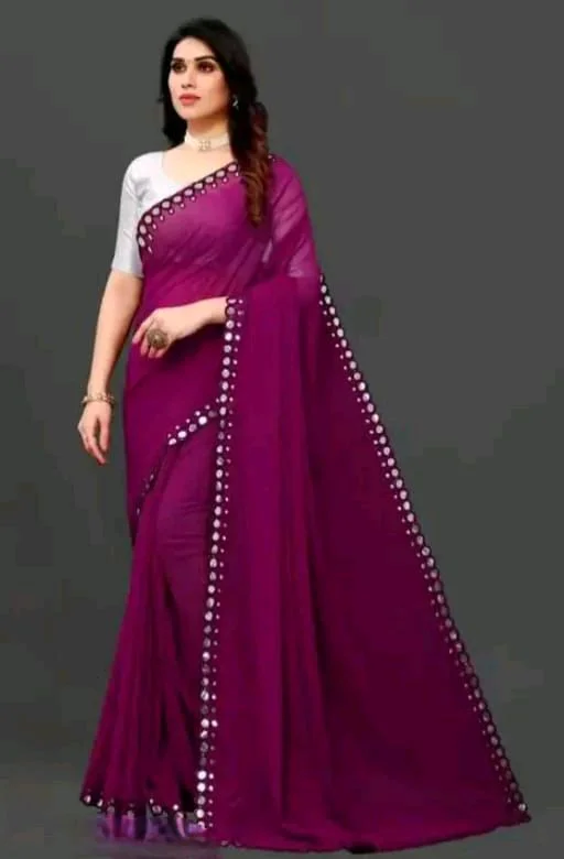 NEW FENCY GEORGETTE CUT WORK SAREE MO 0.13 - Free Size