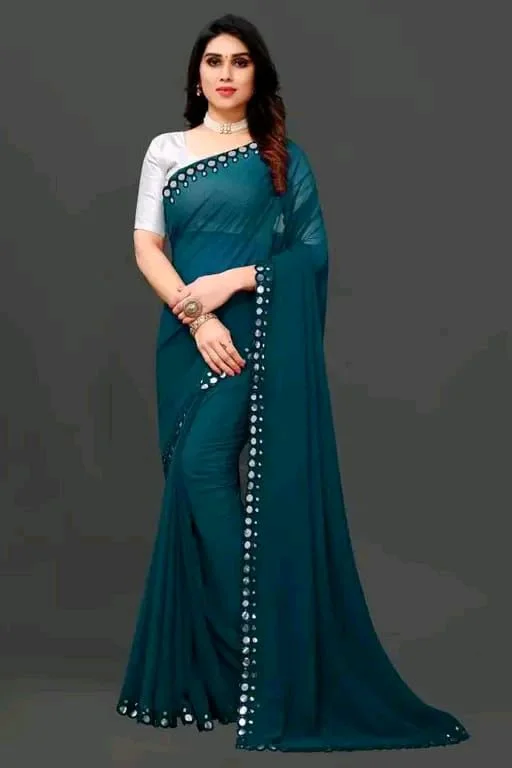 NEW FENCY GEORGETTE CUT WORK SAREE MO 0.12 - Free Size