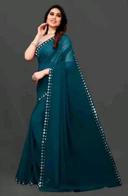 NEW FENCY GEORGETTE CUT WORK SAREE MO 0.12 - Free Size