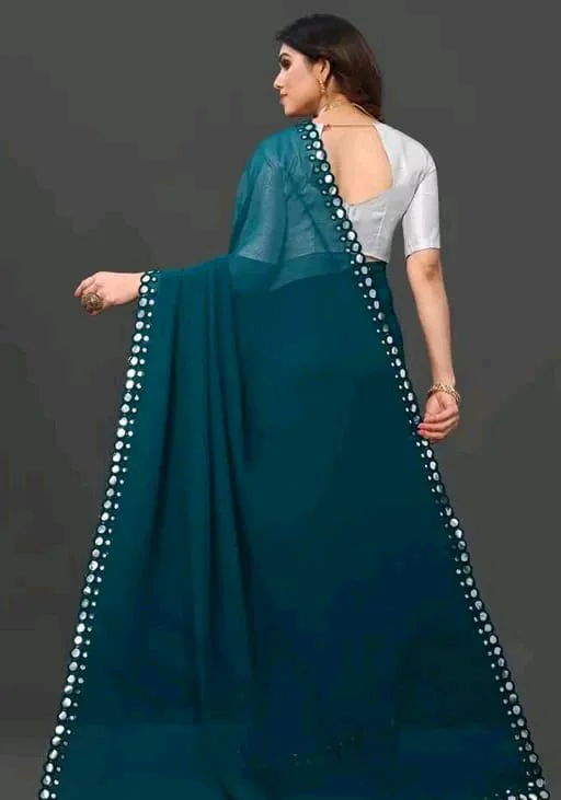 NEW FENCY GEORGETTE CUT WORK SAREE MO 0.12 - Free Size