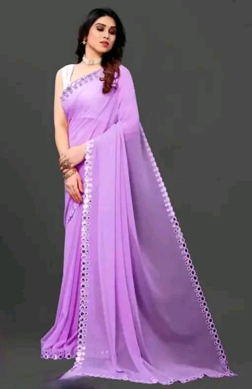 NEW FENCY GEORGETTE CUT WORK SAREE MO 0.10 - Free Size