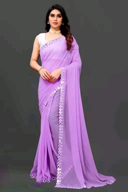 NEW FENCY GEORGETTE CUT WORK SAREE MO 0.10 - Free Size