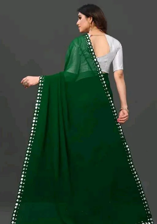 NEW FENCY GEORGETTE CUT WORK SAREE MO 0.9 - Free Size