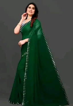 NEW FENCY GEORGETTE CUT WORK SAREE MO 0.9 - Free Size