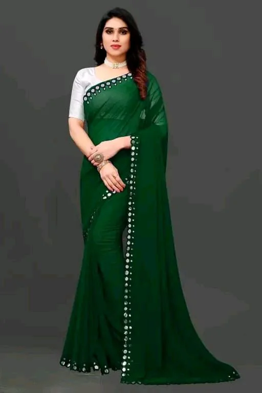 NEW FENCY GEORGETTE CUT WORK SAREE MO 0.9 - Free Size