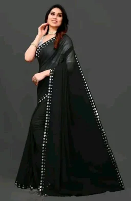 NEW FENCY GEORGETTE CUT WORK SAREE MO 0.7 - Free Size