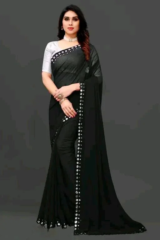 NEW FENCY GEORGETTE CUT WORK SAREE MO 0.7 - Free Size