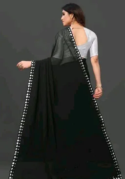 NEW FENCY GEORGETTE CUT WORK SAREE MO 0.7 - Free Size