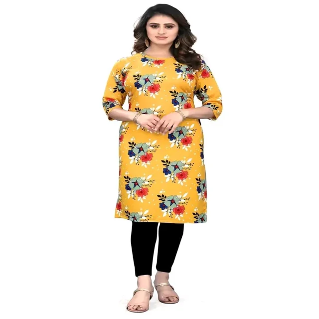 Olive Crepe Printed Kurtas For Women Good 0.1 - M