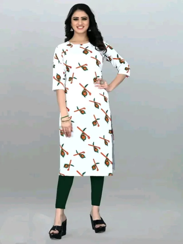 Olive Crepe Printed Kurtas For Women Good 0.3 - 3XL