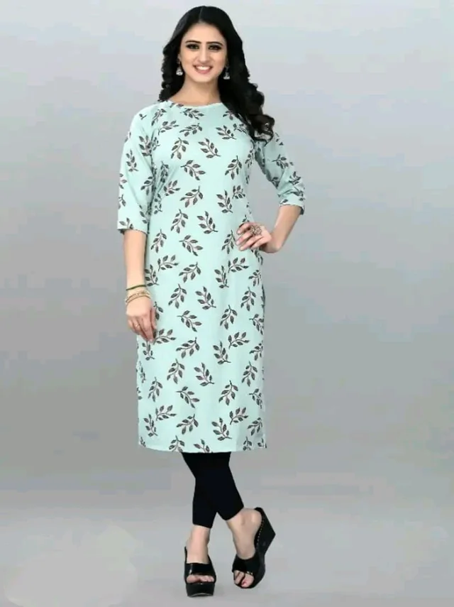 Olive Crepe Printed Kurtas For Women Good 0.4 - XS