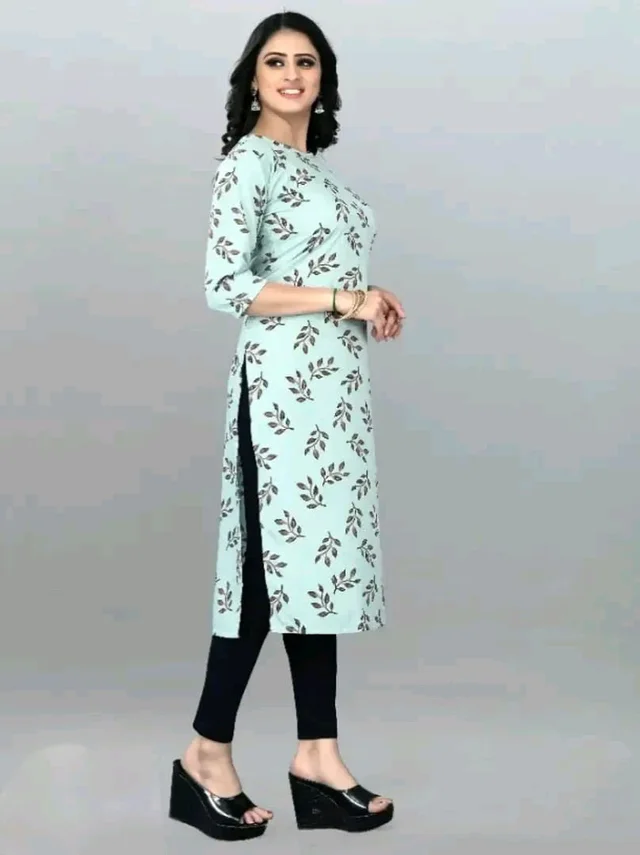 Olive Crepe Printed Kurtas For Women Good 0.4 - L