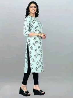 Olive Crepe Printed Kurtas For Women Good 0.4 - L