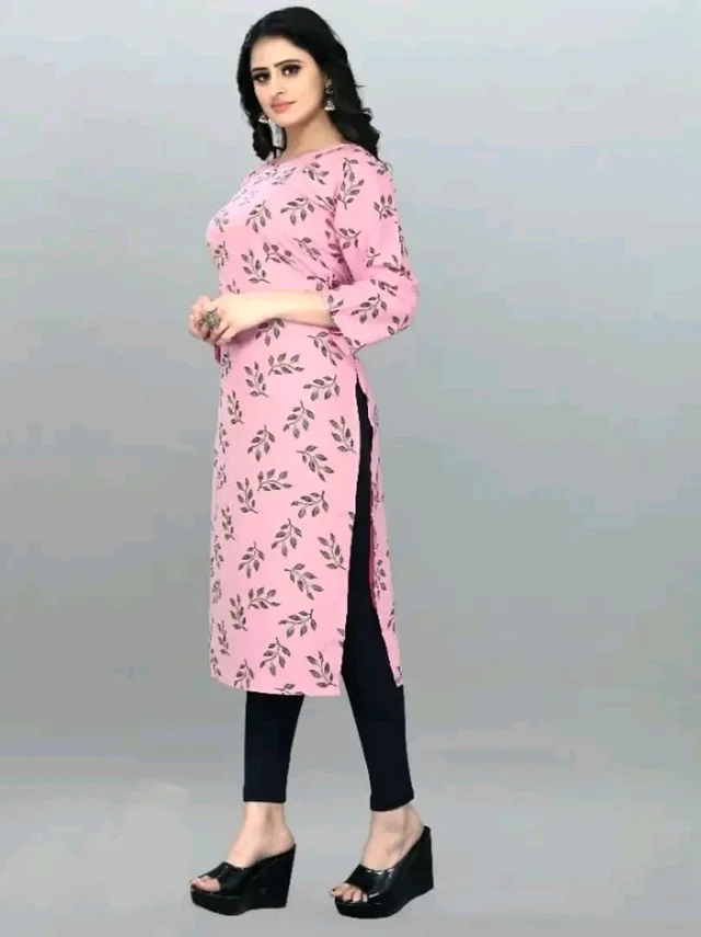Olive Crepe Printed Kurtas For Women Good 0.6 - M