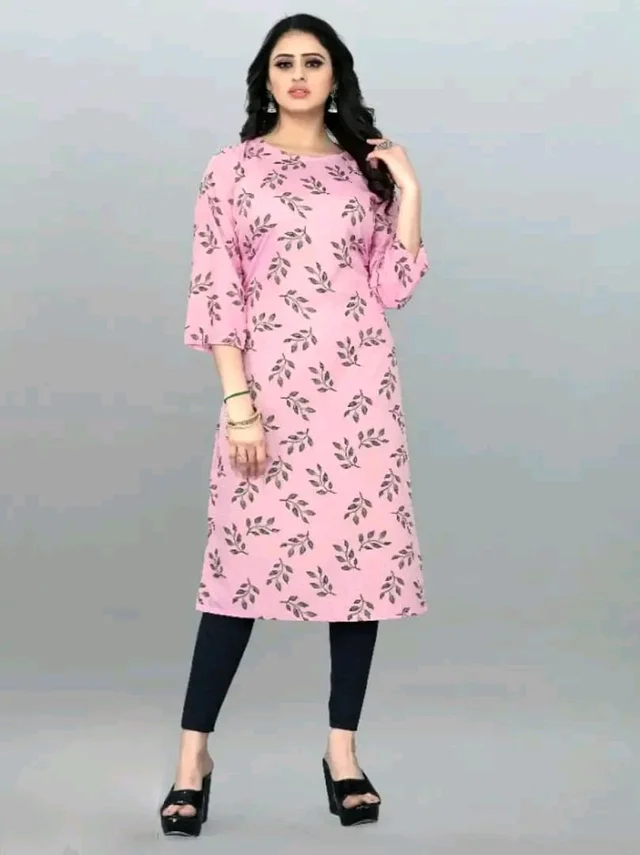 Olive Crepe Printed Kurtas For Women Good 0.6 - L