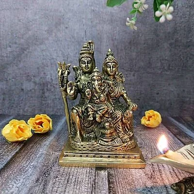 HOLYMONT99 Pure Brass Sankar Parvati Ganesh Murti All Size Available - Small