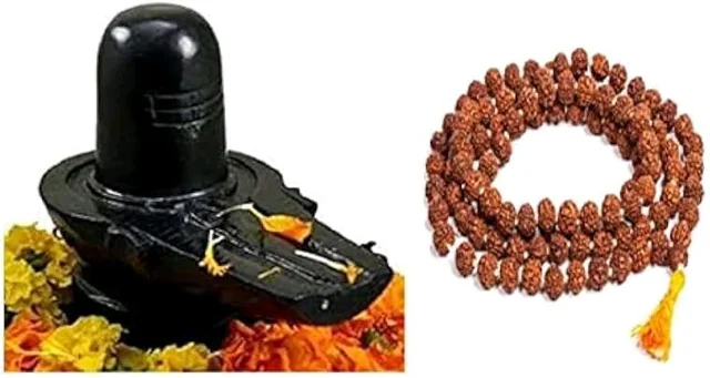 HOLYMONT99 Pure Black Marble Shivling & Rudraksh Mala All Size Available - Small