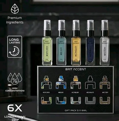 BRIT ACCENT | Perfume Gift Pack for Men | 5 x 8ml | Premium Fragrances| Eau de Toilette - 40 ml (For Men)