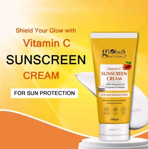 Globus Naturals Vitamin C Sunscreen Cream with Goodness of Coconut & Papaya For Sun Protection All Skin Types 100gm