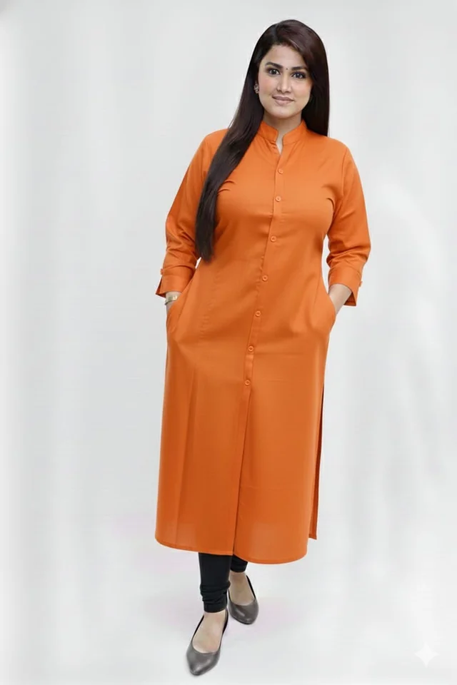 Plain Cotton Slub Straight Dress Kurti for Ladies Girls TAD