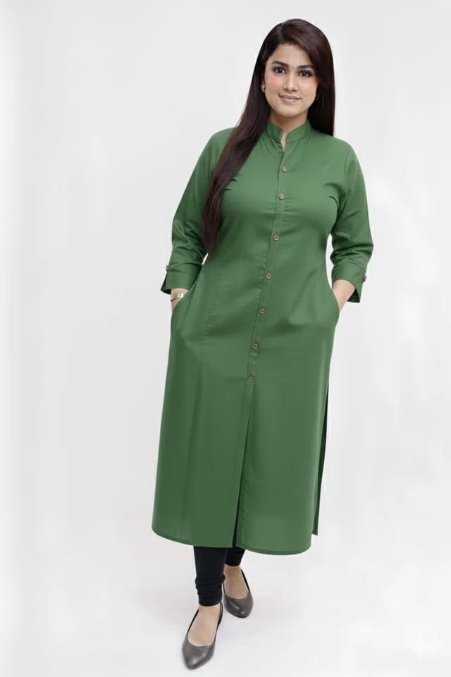 Plain Cotton Slub Straight Dress Kurti for Ladies Girls TAD