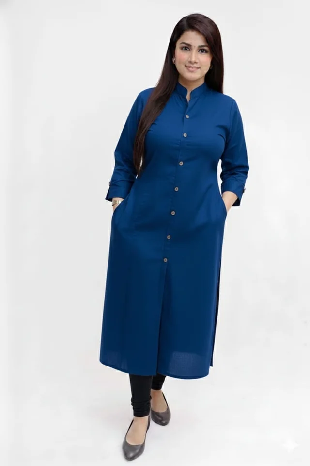 Plain Cotton Slub Straight Dress Kurti for Ladies Girls TAD