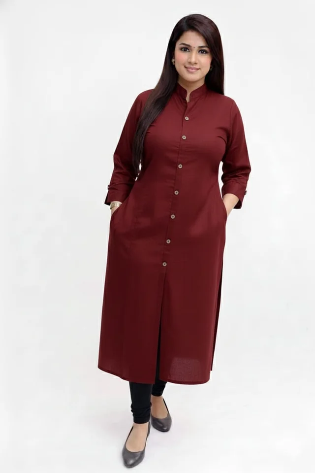 Plain Cotton Slub Straight Dress Kurti for Ladies Girls TAD