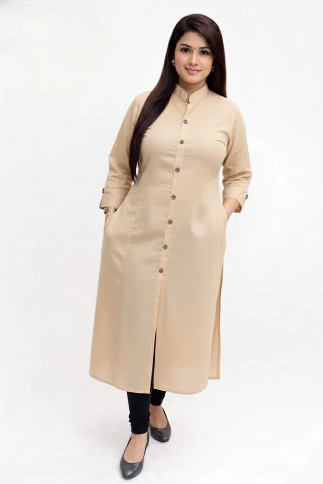 Plain Cotton Slub Straight Dress Kurti for Ladies Girls TAD