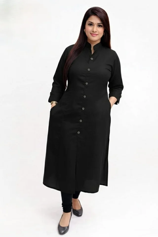 Plain Cotton Slub Straight Dress Kurti for Ladies Girls TAD