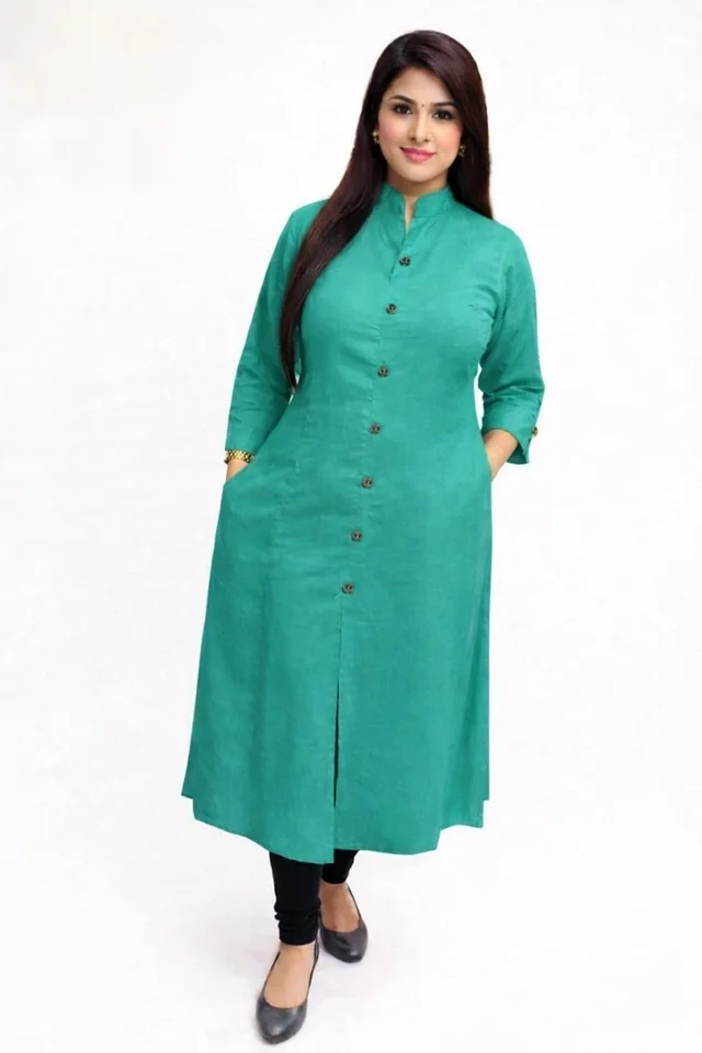 Plain Cotton Slub Straight Dress Kurti for Ladies Girls TAD