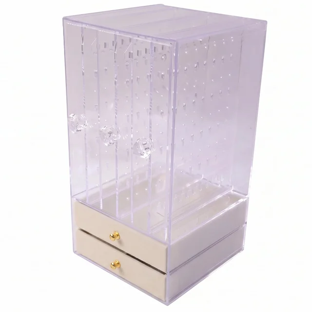 Acrylic Jewelry Organizer Box, 3 Hanging Panels and 2 Drawers for Earrings (1 Set)
