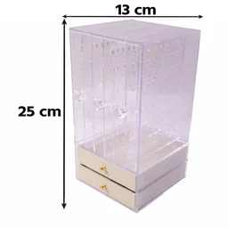 Acrylic Jewelry Organizer Box, 3 Hanging Panels and 2 Drawers for Earrings (1 Set)