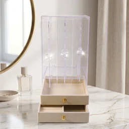 Acrylic Jewelry Organizer Box, 3 Hanging Panels and 2 Drawers for Earrings (1 Set)