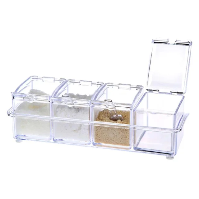 Acrylic Spice Rack – 4-Compartment Clear Seasoning Box | Lunchie Bunchie