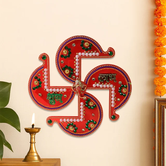 Acrylic Swastik Shubh Labh Wall Hanging – Auspicious Festival Decor