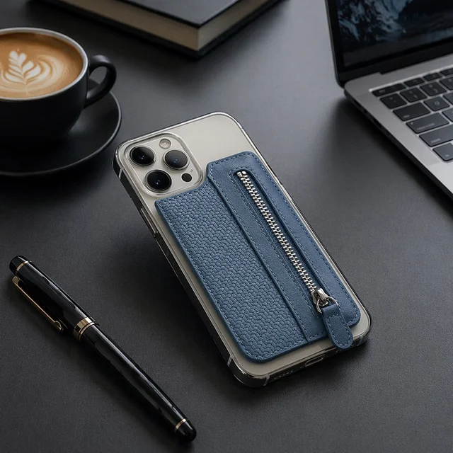 Adhesive Card Phone Holder – Zipper Pocket Wallet | Mobiléon