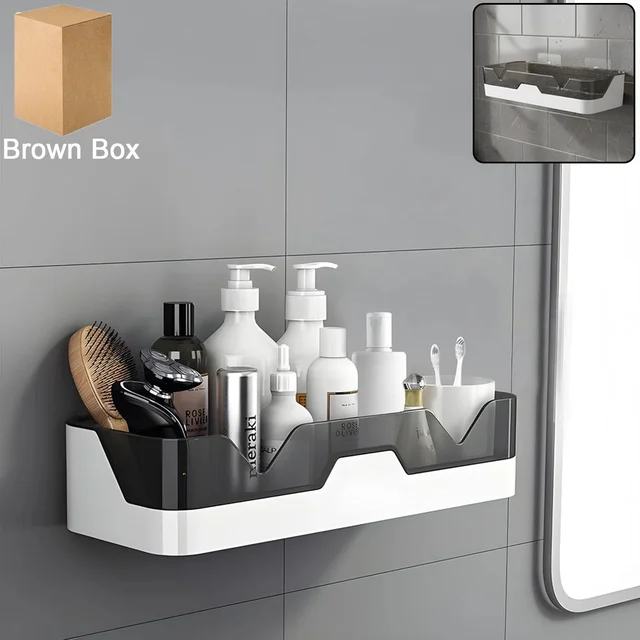 Adhesive Plastic Storage Shelf – Wall Mounted Space Saver