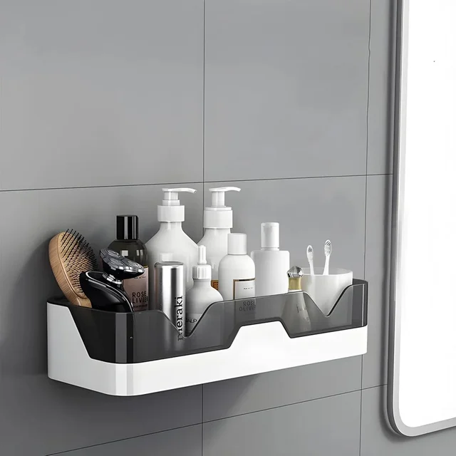Adhesive Plastic Storage Shelf – Wall Mounted Space Saver
