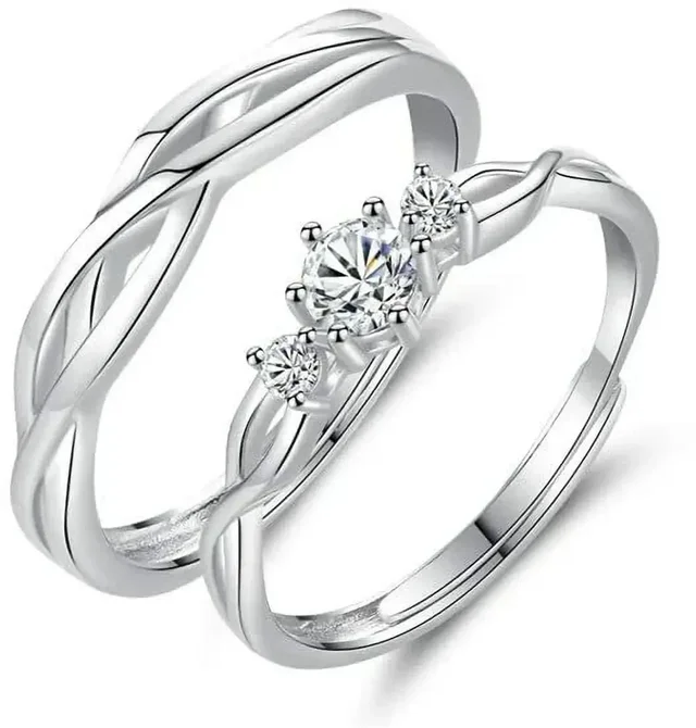 ringzinnie Adjustable Couple Rings Combo Lovers American Diamond Valentine Jewellery Set Alloy Crystal, Diamond, Cubic Zirconia, Zircon Platinum, Rhodium, Titanium, Sterling Silver, Gold Plated Ring Set FK