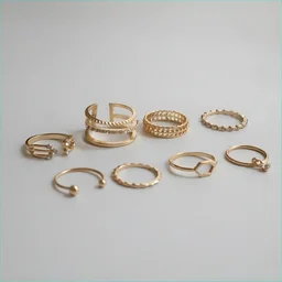 VIDALI 8 Pcs White Crystal Drop Heart Ring Set For Women And Girls Alloy Gold Plated Ring Se