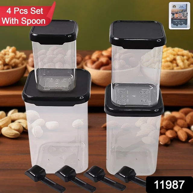Air Tight Containers – 4 Pc Plastic Storage Set with Spoon