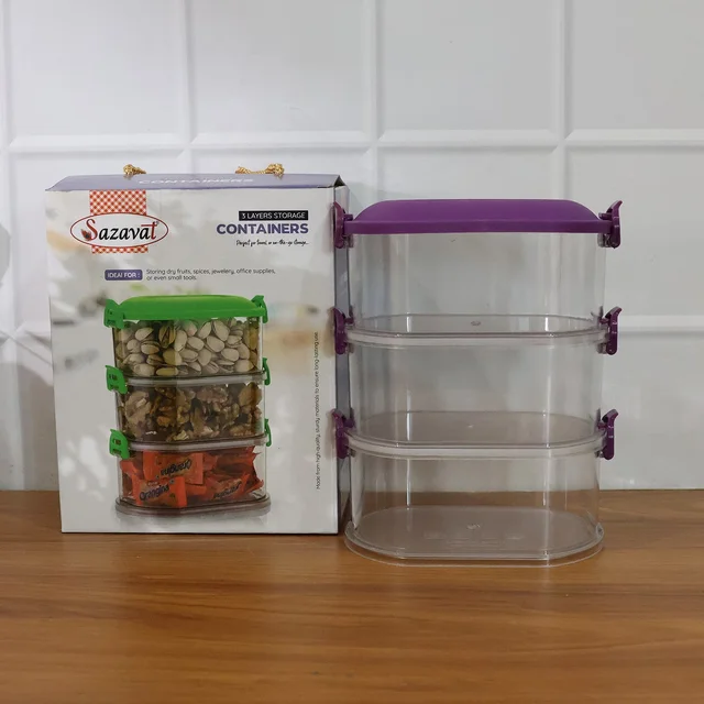 Airtight 3-Layer Stackable Food Storage Containers – Freshness & Space Saving