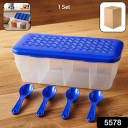 Airtight 4-Section Storage Container – Spice Jar with Spoons | Tidy Table